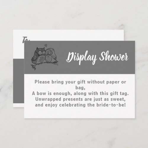 Owls Love Display Bridal Wedding Shower Enclosure Card