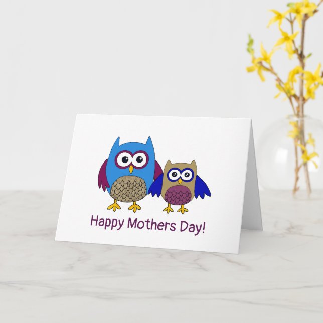 Owls Mothers Day card (Yellow Flower)