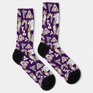 Owls Moths Full Moon On Purple Socks