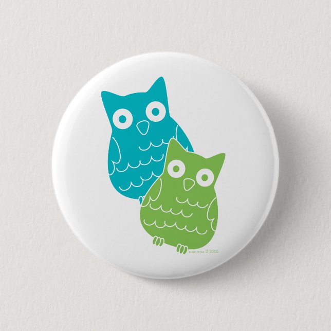 Owls of Blue and Green Button (Front)