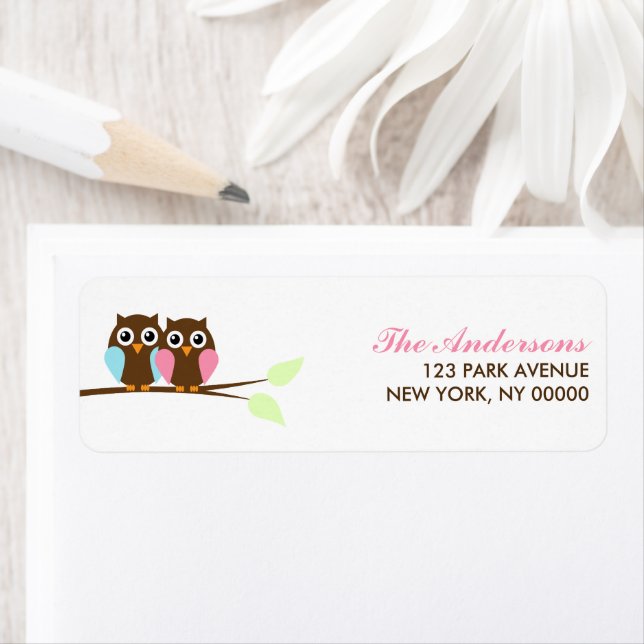 Owls on a Branch Return Address Labels (Insitu)