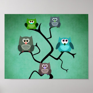 Owls on Branches Poster