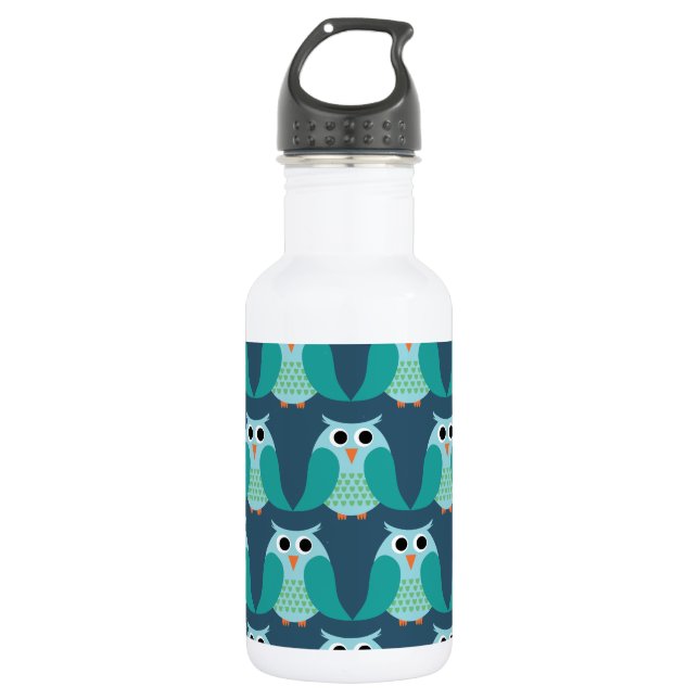 Owls, Owls, Owls! - Blue Water Bottle (Front)