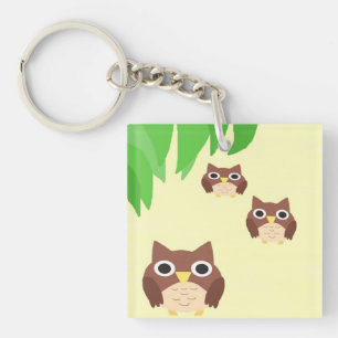 owls painting art keychain