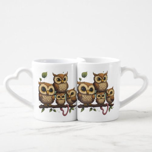 Owls Perched on a Branch Coffee Mug Set