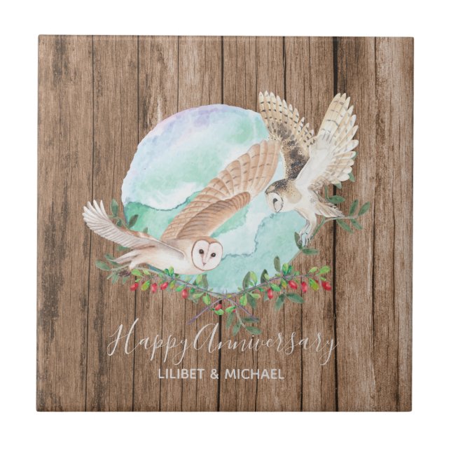 Owls Personalized Ceramic Tile (Front)