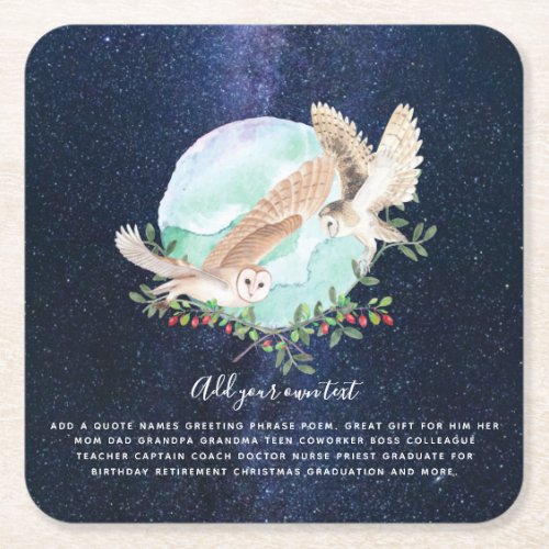 OWLS Personalized Square Paper Coaster