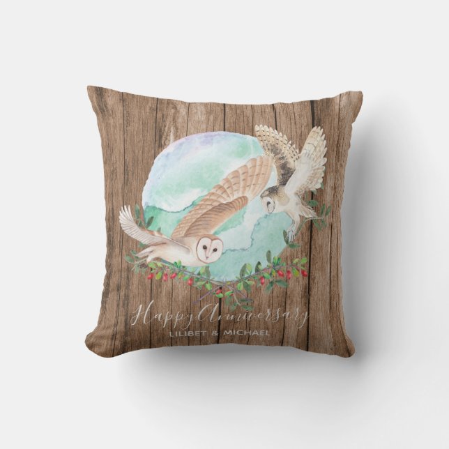 Owls Personalized Throw Pillow (Front)