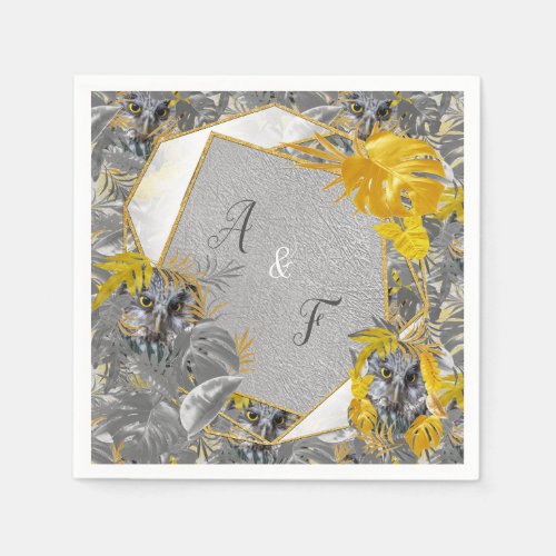 Owls _ Plant leaves in Gray Yellow 2021 colors Napkins