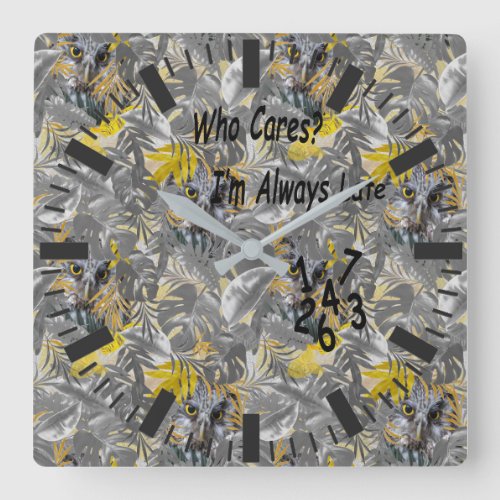 Owls _ Plant leaves in Gray Yellow 2021 colors Square Wall Clock
