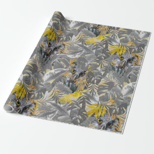Owls - Plant leaves in Gray /Yellow 2021 colors Wrapping Paper