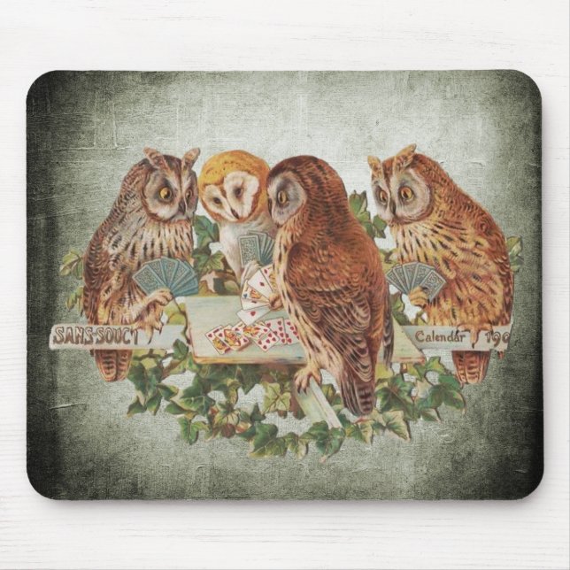 Owls Playing Poker Mouse Pad (Front)