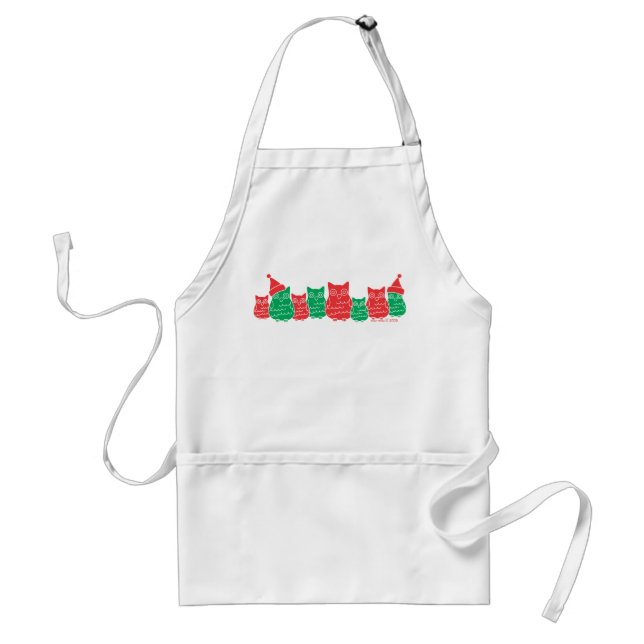 Owls Red and Green Adult Apron (Front)