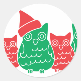 Owls Red and Green Classic Round Sticker