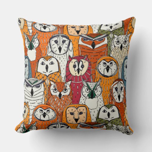 owls rust throw pillow