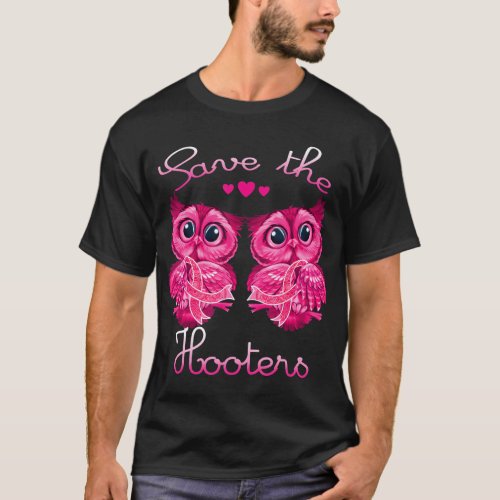 Owls Save A Hooters Pink Ribbon Breast Cancer Awar T_Shirt