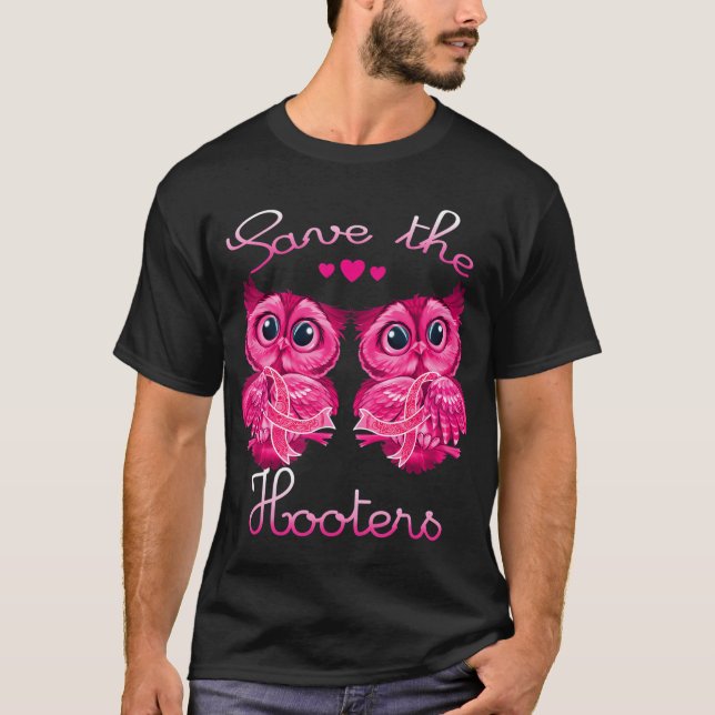 Owls Save A Hooters Pink Ribbon Breast Cancer Awar T-Shirt (Front)