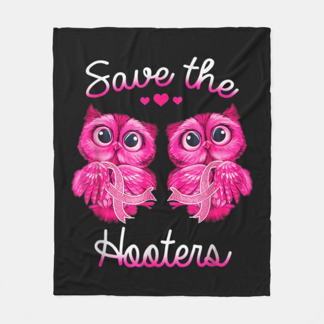 Owls Save A Hooters Pink Ribbon Breast Cancer Gift Fleece Blanket (Front)
