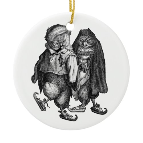 owls skating vintage ceramic ornament