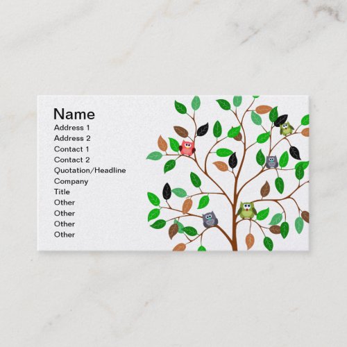 owls tree branches birds leaf park pattern office business card