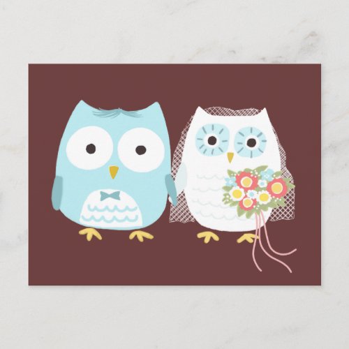 Owls Wedding Bride and Groom Cute Newlywed Couple Postcard