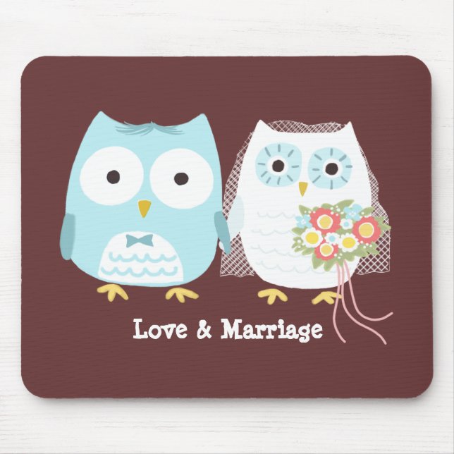 Owls Wedding Bride and Groom Cute Newlyweds Mouse Pad (Front)