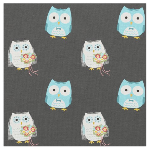 Owls Wedding Bride and Groom Cute Patterned Fabric