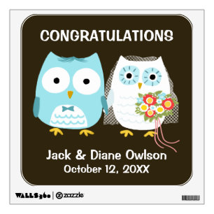 Owls Wedding Bride and Groom with Custom Text Wall Decal