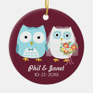 Owls Wedding Couple - Adorable Bride and Groom Ceramic Ornament