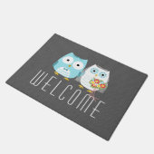 Owls Wedding Couple | Cute Bride and Groom Custom Doormat (Angled)