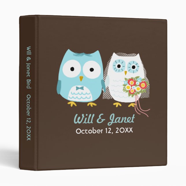 Owls Wedding - Cute Bride and Groom Personalized Binder (Front/Spine)