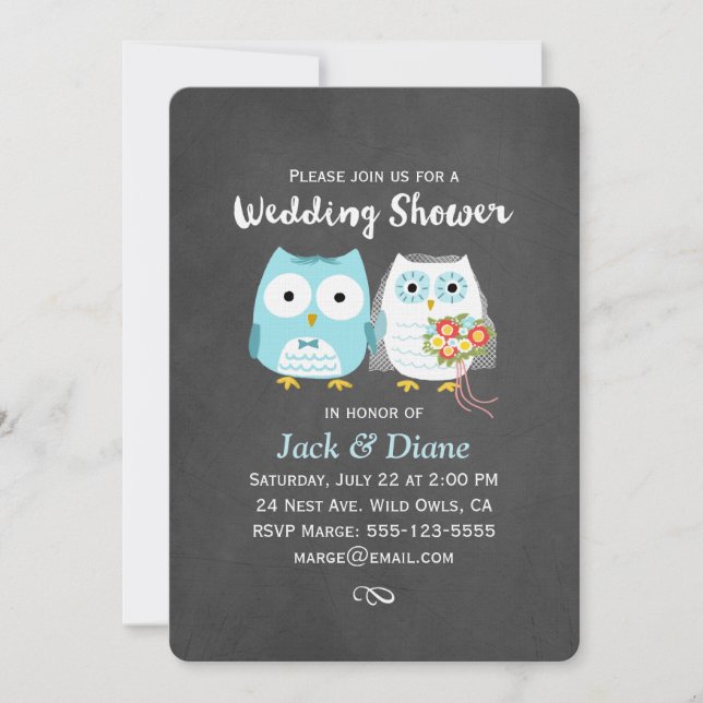 Owls Wedding Shower Couple Cute Bride and Groom Invitation (Front)