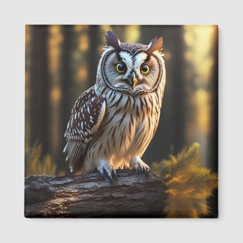 Owls Wildlife _ Cute Nocturnal Bird on Tree Stump Magnet