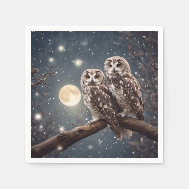 Owls With Full Moon Napkins (Front)