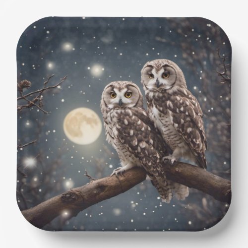Owls With Full Moon Paper Plates
