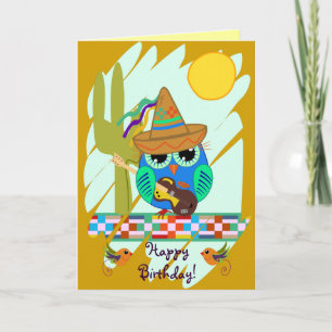 Owls with guitars & custom Text Birthday card
