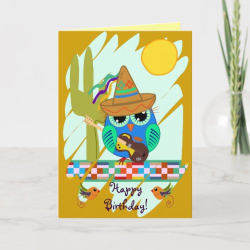 Owls with guitars  custom Text Birthday card