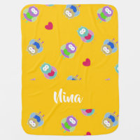 Owls with hearts on orange baby blanket
