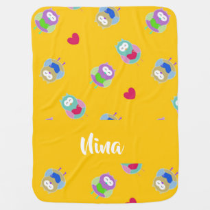 Owls with hearts on orange baby blanket