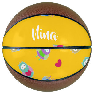 Owls with hearts on orange basketball