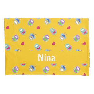 Owls with hearts on orange  pillow case