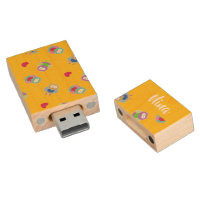 Owls with hearts on orange wood flash drive