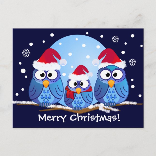 Owls with Santa hats Holiday Postcard (Front)