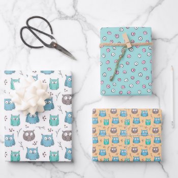 Owls Wrapping Paper Sheets by Zazzlemm_Cards at Zazzle