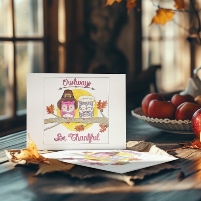 Owlways Be Thankful Inspirational Postcard (Creator Uploaded)