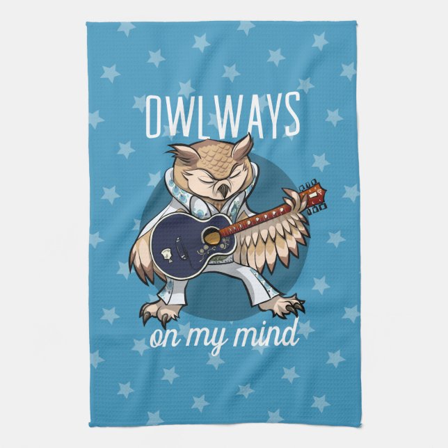 Owlways On My Mind Owl in Jumpsuit Cartoon Kitchen Towel (Vertical)