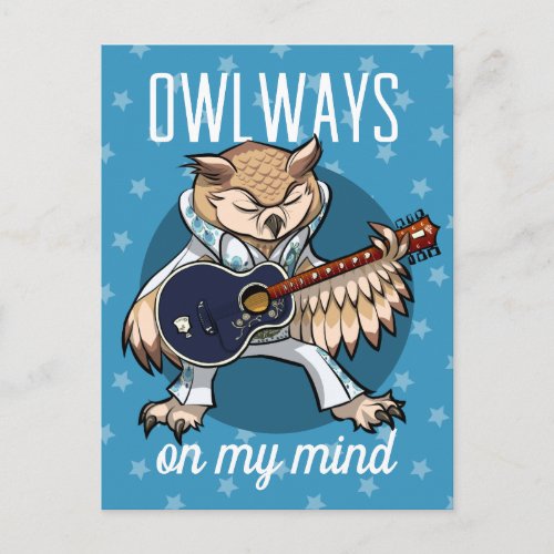 Owlways On My Mind Owl in Jumpsuit Cartoon Postcard