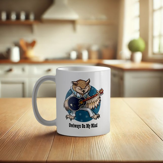 Owlways On My Mind Rock & Roll Guitar Owl Cartoon Coffee Mug (Creator Uploaded)