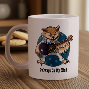 Owlways On My Mind Rock & Roll Guitar Owl Cartoon Giant Coffee Mug