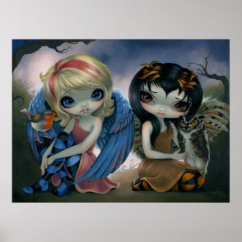 Owlyn And Robyn - Owl Fairy Art Print Big Eyes Art by strangeling at Zazzle